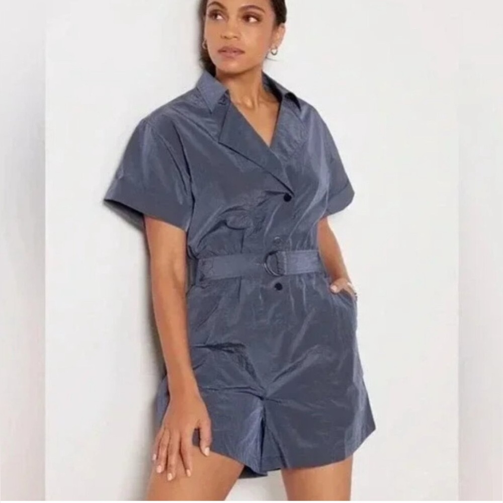 Varley Belle Boxy Playsuit Short Sleeve Belted Shorts Romper, Medium